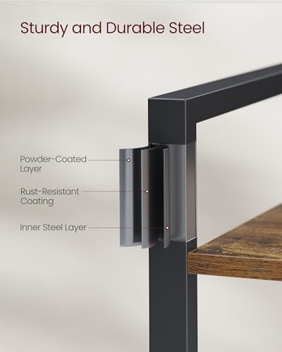 VASAGLE 4-Tier Bookshelf, Bookcase with Steel Frame, Book Shelf for Living Room, Home Office, Study, 9.4 x 15.7 x 42 Inches, Industrial Style, Rustic Brown and Ink Black ULLS099B01 - color: Rustic Brown + Ink Black, size: 4 Tiers (9.4"D x 15.7"W x 42"H)
