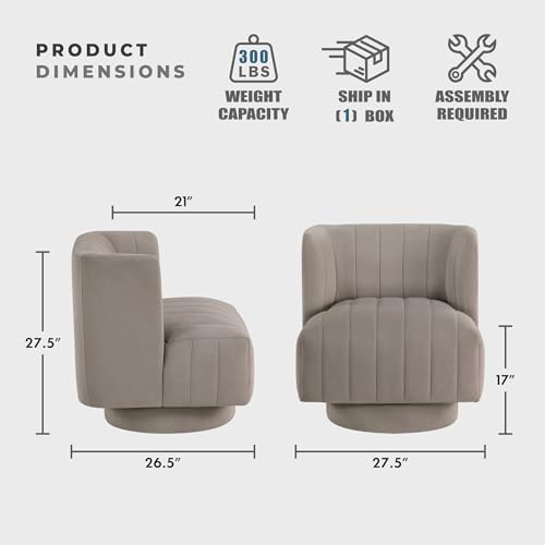 Lexicon Swivel Accent Chair, Textured Fabric Upholstered 360 Degree Swivel Barrel Chair with Channel Tufted, Comfort Seat, for Living Room, Bedroom, Office, Easy Assembly, Taupe - color: Taupe