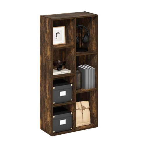 Furinno LUDER Book Shelf, 7-Cube Bookshelf, Bookcase with Open Shelves, 9.4 x 19.5 x 41.7, Easy Assembly, for Living Room, Bedroom, Home Office, Amber Pine - color: Amber Pine, size: 7-Cube