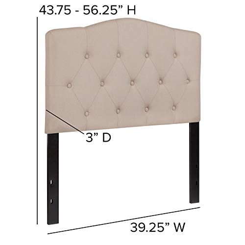 EMMA + OLIVER Twin Tufted Headboard | Adjustable Bed Rail Slots, Fabric Upholstered - color: Beige, size: Twin