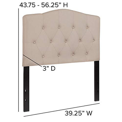EMMA + OLIVER Twin Tufted Headboard | Adjustable Bed Rail Slots, Fabric Upholstered - color: Beige, size: Twin