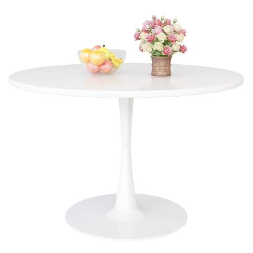 Recaceik Round Dining Tulip Table for 4, 39.1" Modern Kitchen Table with 0.7” Thickened Tabletop & Sturdy Metal Pedestal, Mid-Century Leisure Table for Dining Room, Living Room, Cafe (White) - color: White