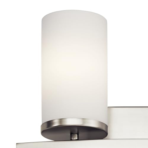 Kichler Crosby 2-Light Bathroom Vanity Light, Brushed Nickel | Satin etched cased opal glass vanity light for modern bathrooms (15" x 8.75" x 15"), 45496NI - color: Brushed Nickel, size: 2 Light, style: Satin Etched Cased Opal Glass