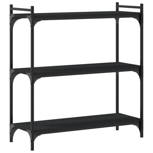 Modern Black Bookshelf 3-Tier Adjustable Shelves Metal Frame 11.8 x 31.5 x 33.9 in Engineered Wood Bookcase for Living Room Bedroom Office Small Spaces - color: Black-d, size: Medium