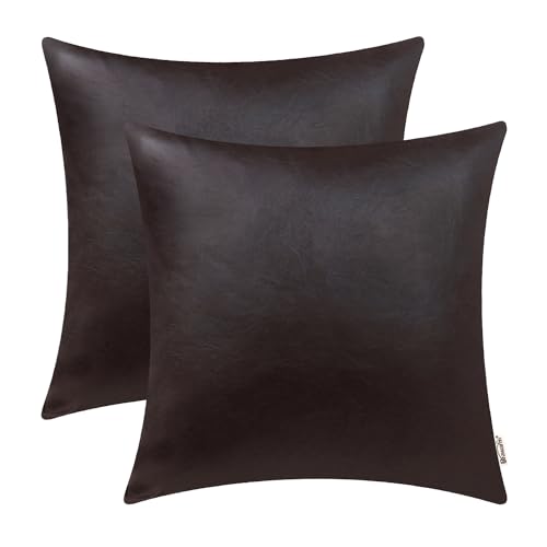 BRAWARM Faux Leather Throw Pillow Covers 16 X 16 Inches - Seal Brown Leather Pilow Covers Pack of 2, Solid Dyed Leather Pillowcases for Couch Bed Sofa Garden Home Decorative - color: Seal Brown, size: 16" x 16" (Pack of 2)
