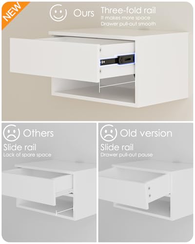 Modern White Floating Nightstand with Drawer, Small Wall Mount Shelves | Small Space Saver, Modern Minimalist Design, Wall Mounted Shelves, for Bedroom, Bathroom, Living room, Easy Assembly, White - color: White