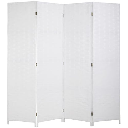 Dopinmin White Room Divider Wall Divider 6FT 4 Panels Dressing Screen | Wood Mesh Hand-Woven Indoor Room Screen Folding Portable Partition Screen - color: 180-whiteh