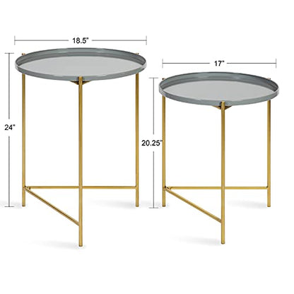 Kate and Laurel Ulani Modern Nesting Side Table, Set of 2, Gray and Gold, Sophisticated Glam End Tables for Storage and Display - color: Gray/Gold