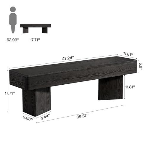 Tribesigns 47.24" Dining Bench, Modern Black Dining Table Bench with Sturdy Base, Wooden Kitchen Seating for Living Room, Entryway