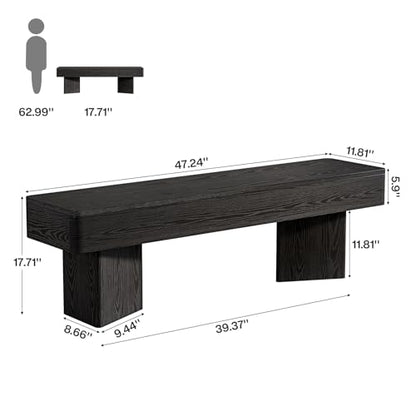 Tribesigns 47.24" Dining Bench, Modern Black Dining Table Bench with Sturdy Base, Wooden Kitchen Seating for Living Room, Entryway