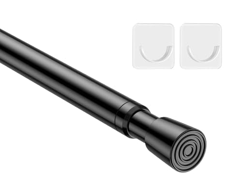 MEXAU 1Pack Spring Tension Curtain Rod 26-39 inch Black Small Tension Rod | Adjustable Curtain Rods No Dilling Extendable Spring Tension Rod Short Curtain Rod for Windows, Kitchen, Bookshelf, Closet - color: black, size: 26-39inch-1PCS