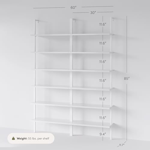 Nathan James Theo 6-Shelf Tall Modern Bookshelf, Wall Mount Ladder Shelf Bookcase with White Wood and Industrial Metal Frame, Matte White/White, Set of 2 - color: White, size: Set of 2