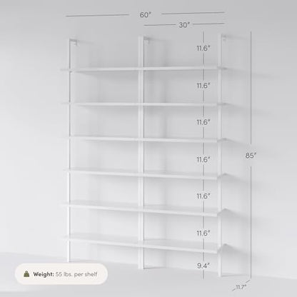 Nathan James Theo 6-Shelf Tall Modern Bookshelf, Wall Mount Ladder Shelf Bookcase with White Wood and Industrial Metal Frame, Matte White/White, Set of 2 - color: White, size: Set of 2