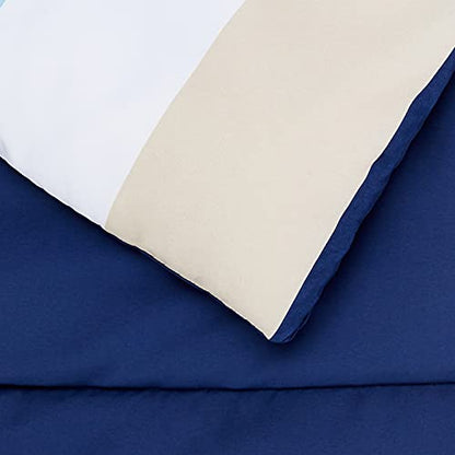 Amazon Basics Full/Queen Comforter Set with Sheets, 7-Piece Blue Stripe Bedding, Lightweight Microfiber Bed-in-a-Bag, Striped - color: Blue Stripe, size: Full/Queen, style: 1-Pack