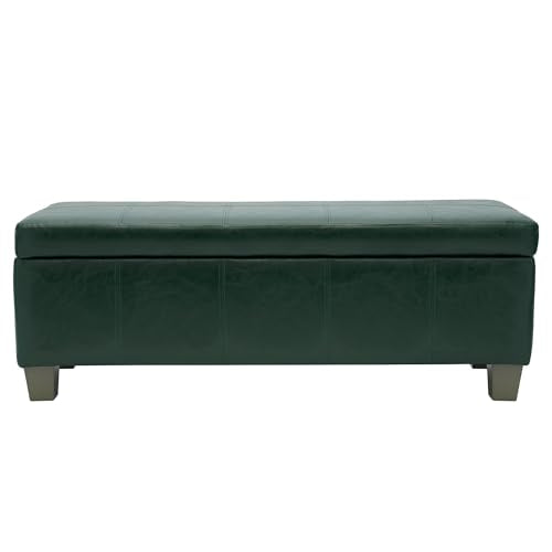 51 Inch Storage Ottoman, Storage Bench with Safety Hinge, Upholstered Synthetic Leather Ottoman Bench for Bedroom, Living Room, Entryway, Hallway, Foot Rest, Support 500lbs - color: Green, size: 51 inch