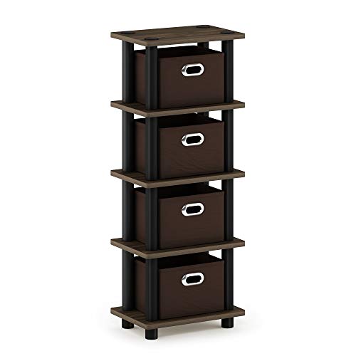 FURINNO Turn-N-Tube 4-Bins System Rack, Columbia Walnut/Black/Dark Brown - color: Columbia Walnut/Black/Dark Brown, size: 4-Bins