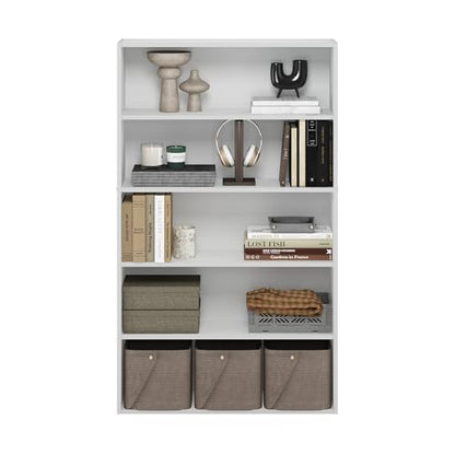 Furinno PASIR Book Shelf, 5-Tier Bookshelf, Bookcase with Open Shelf, 9.4 x 31.5 x 52.7, for Living Room, Bedroom, Home Office, White - color: White, size: 5-Tier
