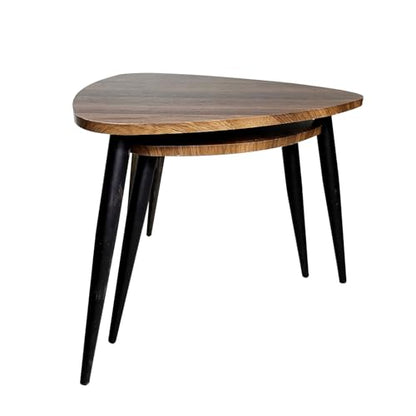 Penau Contemporary Nesting Tables 2pc Set, Metal Frame with Solid Wood Tops, Space Saving Stacking Design, Natural and Black Finish, 15.5 x 15.5 x 15.5 Inchs