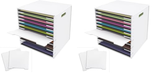 SONGWAY 12x12 Paper Storage Organizer - 13 Tier Desk File Organizer with Adjustable Shelves, Letter Mail Tray, 12x12 Stackable Scrapbook Paper Storage Cube for Home Office Classroom (Pack of 2) - size: 12-Tier (Pack of 2)