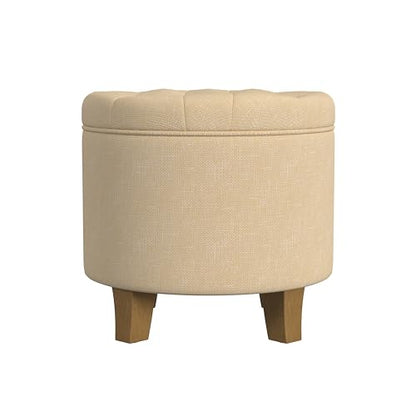 HomePop 19" Button Tufted Round Storage Ottoman - Light Tan Textured Solid - color: Light Tan Textured Solid