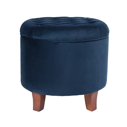 HomePop 19" Velvet Button Tufted Round Storage Ottoman - Navy - color: Navy