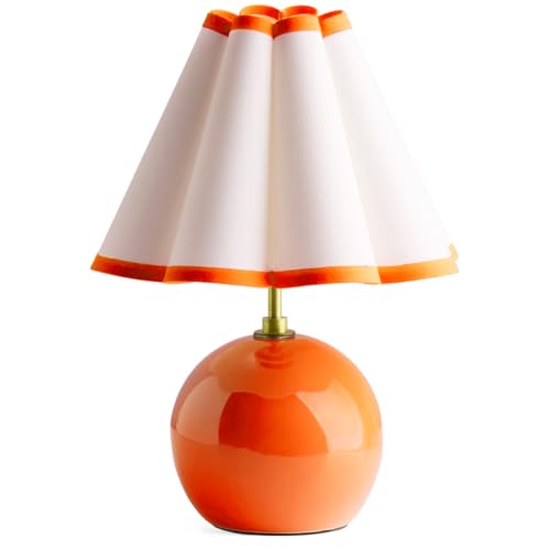 Lighting Cecily Rechargeable Ceramic Table Lamp 15" - Cordless Lamp | Pleated Shade Ceramic Battery Table Lamp with Touch and Remote Dimming - 17 Hour Rechargeable Lamp for Living Room - color: Marigold