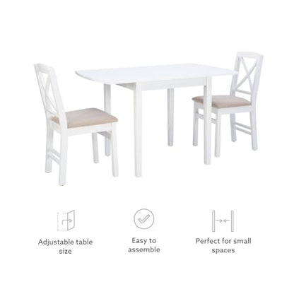 Torino Three Piece Drop Leaf Dining Set in White with Beige Upholstered Seats by Linon - color: White Set