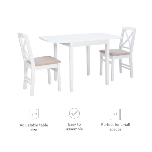 Torino Three Piece Drop Leaf Dining Set in White with Beige Upholstered Seats by Linon - color: White Set
