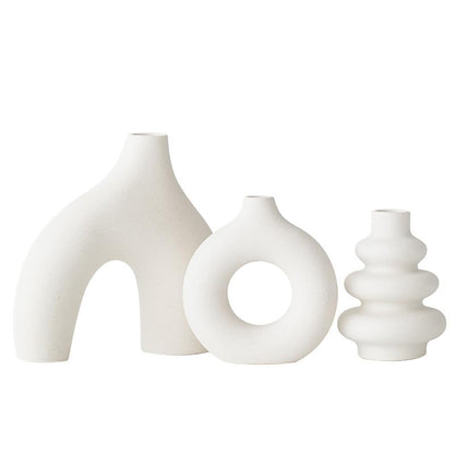 White Ceramic Vase Set of 3,Neutral Boho Nordic Minimalism Style Flower Vases for Living Room Wedding Table Party Office Bedroom - color: White