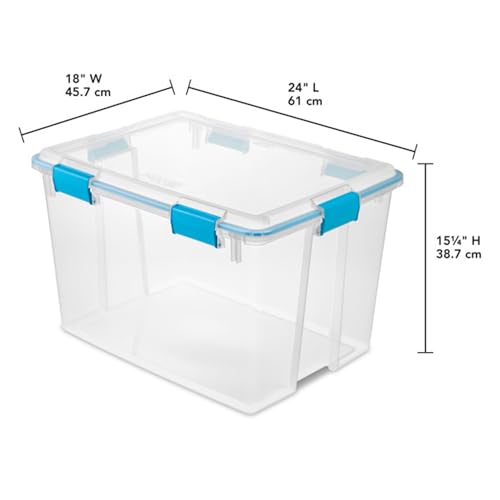 Sterilite 19384304 80 Quart/76 L Gasket Box, Clear Lid & Base with Blue Aquarium Latches & Gasket (4 Pack) - size: 80 Quart, style: 4 Pack