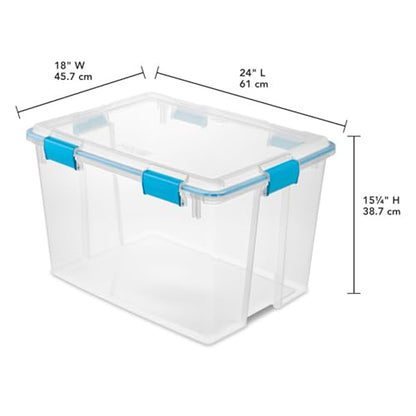 Sterilite Gasket Storage Box with Lids for Home & Office, 80 Quart, 8-Pack | Heavy-Duty, Stackable, and Organizing Containers for Bathroom, Cabinet, Closet, and Garage, Clear and Blue Aquarium Latches - size: 80 Quart, style: 8 Pack