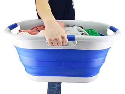 SAMMART 40L (10.5 gallon) Collapsible Plastic Laundry Basket - Foldable Pop Up Storage Container/Organizer - Portable Washing Tub - Space Saving Hamper/Basket (1, Grey/Purplish Blue) - color: Grey/Purplish Blue