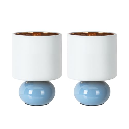 Hamucd Ceramic Table Lamps Set of 2, Modern Classic Bedside Lamps for Nightstand, Small Table Lamp for Bedroom Living Room Desk End Table(Blue) - color: Blue