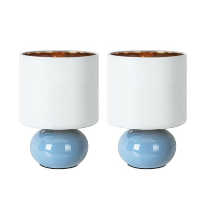 Hamucd Ceramic Table Lamps Set of 2, Modern Classic Bedside Lamps for Nightstand, Small Table Lamp for Bedroom Living Room Desk End Table(Blue) - color: Blue