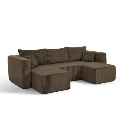Geelife Compact Modular Sectional Sofa with Minimalist Style and Space-Saving Design - Brown