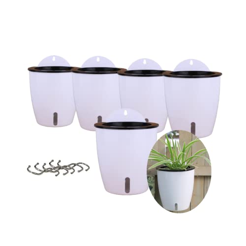 5 Pack Visible Water Level Self Watering Planter with Inner Pot,Hanging Planters,Wall Mounted Plants Holder,Small Flower pots Indoor Out Flowerpot with 5 Hooks for All House Plants (White) - size: 4.25 Inch