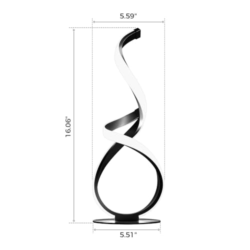Modern Dimmable LED Spiral Touch Table Lamp for Nightstand | 3 Color Temperature Desk Lamp, Unique Bedside Light for Living Room, Bedroom, Cool Lamps for Ideal Gift, Black - style: S-Shape-Black
