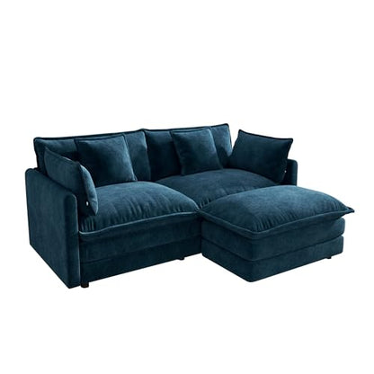 76.7 Inch 2-Seat Modular Sectional Cloud Sofa, L-Shaped, Blue | Chenille Deep Seat Sofa with Pillow for Living Room, Bedroom and Apartment - color: Blue, size: 76.7 inch-L