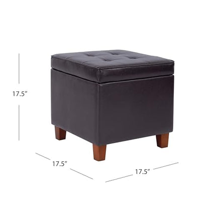 HomePop 18" Classic Square Storage Ottoman - Brown - color: Brown Faux Leather