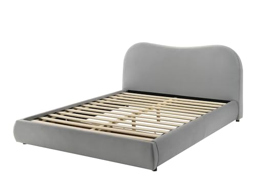 Light Gray Finish 1pc Queen Size Bed Low Profile Upholstered Bed Wooden Legs Curved Headboard Contemporary Bedroom Furniture