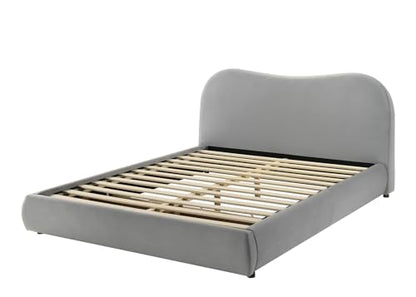 Light Gray Finish 1pc Queen Size Bed Low Profile Upholstered Bed Wooden Legs Curved Headboard Contemporary Bedroom Furniture