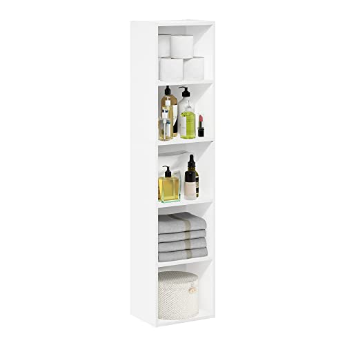 Furinno PASIR Book Shelf, 5-Tier Modern Bookshelf, Open Shelves Bookcase 9 x 12 x 52, Easy Assembly, for Living Room, Bedroom, Home Office, White - color: White, size: 5-Tier Cube