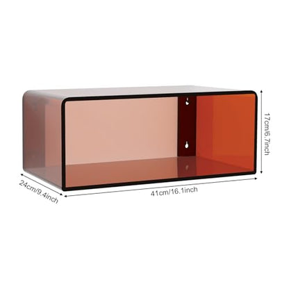 Acrylic Floating Nightstand Wall Mounted, Brown Bedside Table Modern Shelf for Bedroom Living Room Bathroom, Safe Rounded Corners