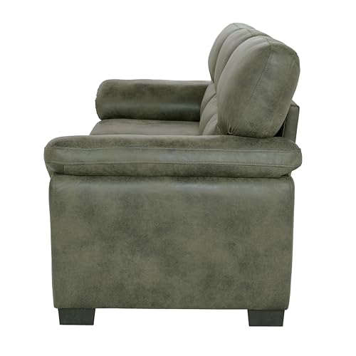 Eafurn Mid-Century Modern 3-Seater Loveseat Sofa Couch with Sturdy Wood Frame & Cushioned Armrests, 81" Compact Faux Leather Settee Furniture for Living Room, Apartment, Office - color: Olive Green 81"