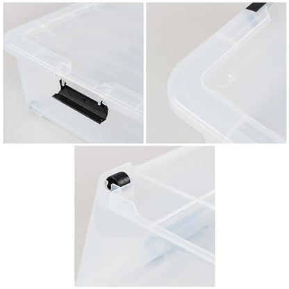 50 Quart Large Stackable Plastic Underbed Storage Bin, 3-Pack | Clear Under Bed Organization Boxes with Wheels and Lids - size: 50 Quart