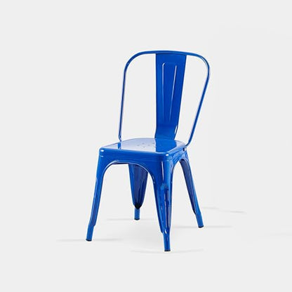 AC Pacific 18 Inch Seat Height Industrial Metal Dining Chairs, Stackable Kitchen or Bar Seat, Durable Modern Design, Versatile Accent Furniture, Set of 4, Blue - color: Blue, size: Set of 4