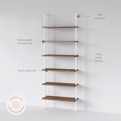 Nathan James Theo 6-Shelf Tall Bookcase, Wall Mount Bookshelf with Natural Wood Finish and Industrial Metal Frame, Rustic Oak/White - color: Oak/Matte White, size: 1