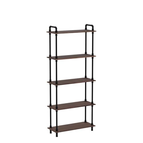 Industrial Bookshelf, Pipe Shelf Bookcase, 5 Tier, 30" Weathered Brown | Solid pine shelves, 30 inch wide, black pipe frame, 35 lbs per shelf, open bookcase for books, plants, office - color: Weathered Brown, size: 30"L × 70"H
