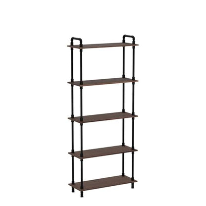 Industrial Bookshelf, Pipe Shelf Bookcase, 5 Tier, 30" Weathered Brown | Solid pine shelves, 30 inch wide, black pipe frame, 35 lbs per shelf, open bookcase for books, plants, office - color: Weathered Brown, size: 30"L × 70"H