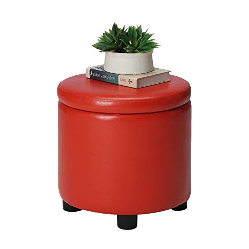 Designs4Comfort Round Accent Storage Ottoman with Reversible Tray Lid - color: Blue
